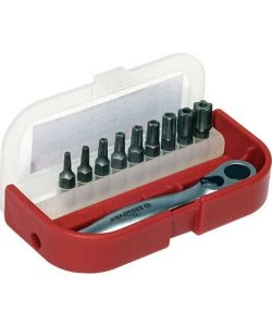 BikeService 1/4 Inch Drive Tamper Proof Torx Bit And Rachet Set - 10 Pc