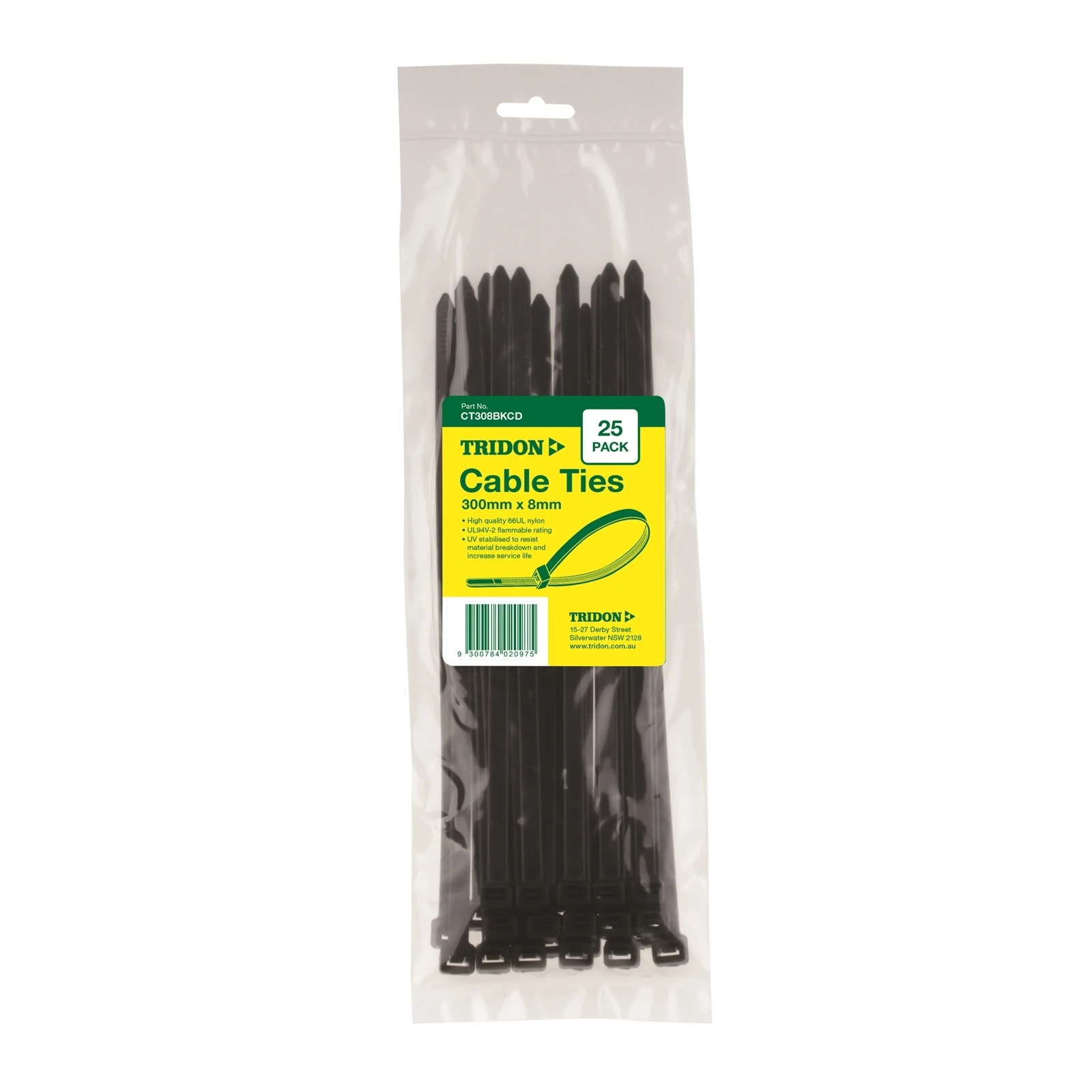 Tridon Cable Tie Black 300X8mm Pk25 3 Tridon Cable Tie Black 300X8mm Pk25
